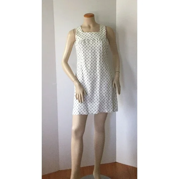 Island Company Dresses | New Island Company White Linen W/Black Polka Dots 2 Pocket Shift Dress (Size S) | Color: Black/White | Size: S | 1stfashion's